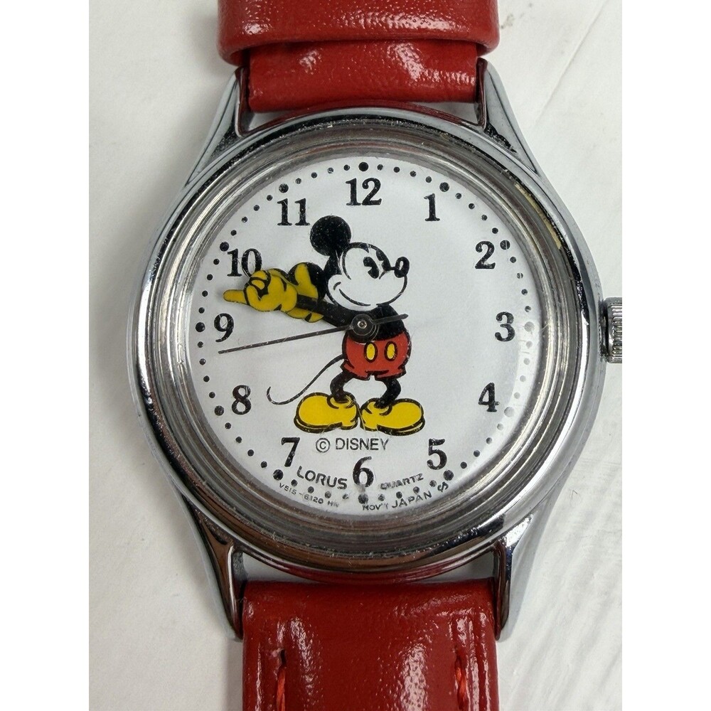 Disney Mickey Mouse Lorus Quartz Watch 27mm New Red Strap Working Japan Movt